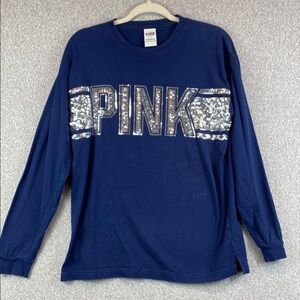 PINK Victoria’s Secret sequin tee navy blue S casual classic leisure Y2K bling